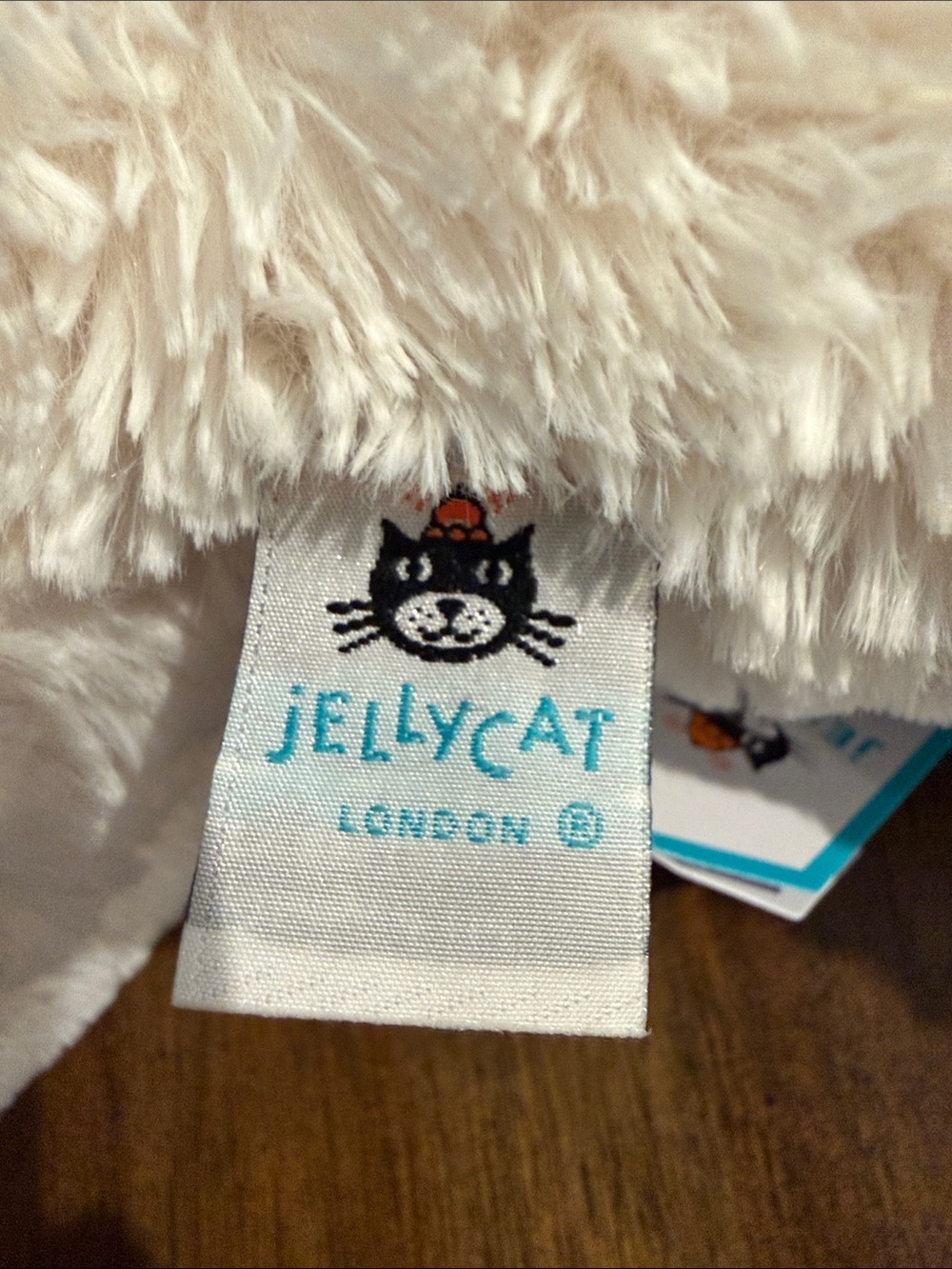 (Retired) Huge Jellycat Cream Plush with Teal Logo Tag - Picture 5 of 7